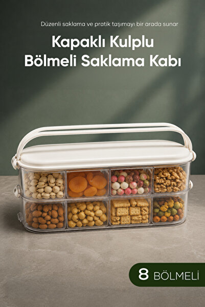 Vienev Kapaklı Kulplu 2 Katlı Şeffaf Saklama Kabı Çok Bölmeli Taşınabilir Org...