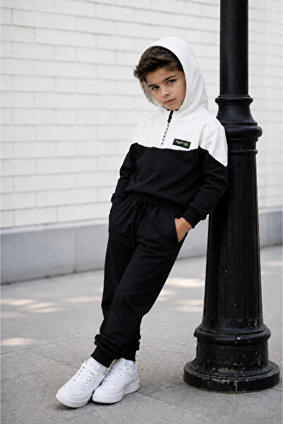 zepkids Boys' hooded black tracksuit set - top and bottom