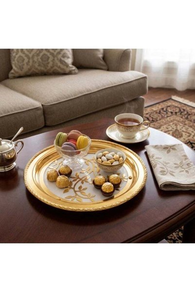 SOLETER Deluxe Round Metal Candy Tray Gold 32x32x2.5cm - High-Quality Stainle...