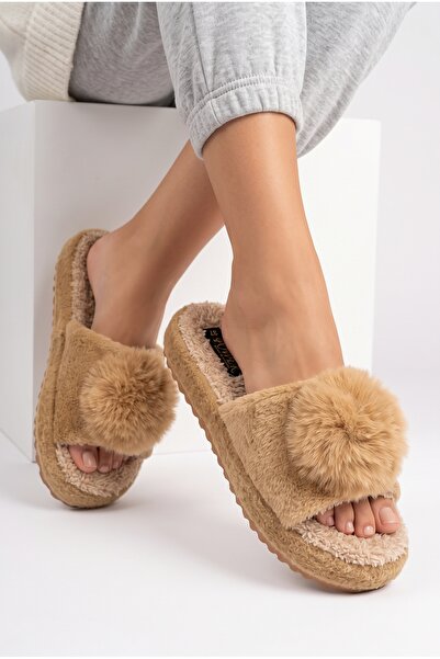 StWenn Women's Luxury Pompom Plush House Slippers Winter Warm Non-Slip Thick ...
