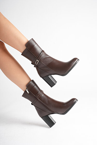 ANALİN SHOES Women's Genuine Leather Buckle Detailed Stylish Heeled Boots