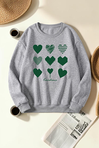 uyguntarz Unisex Kırıshıma Heart Printed Crew Neck Sweatshirt