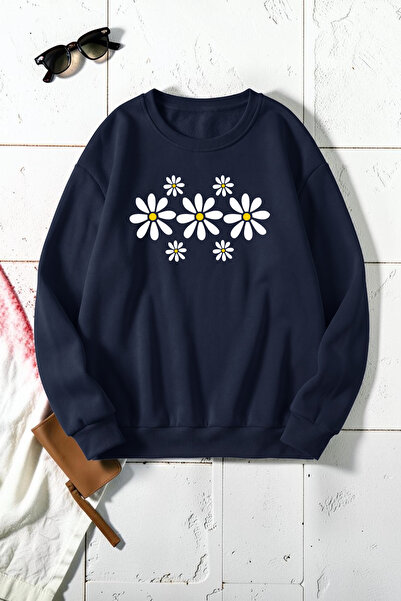 uyguntarz Unisex Flowers Heart Printed Crew Neck Sweatshirt