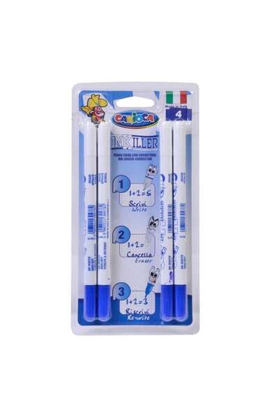 Pic Set 4 Carioci cu Rescriere Bleu, cu Varf Subtire si Functie de Stergere