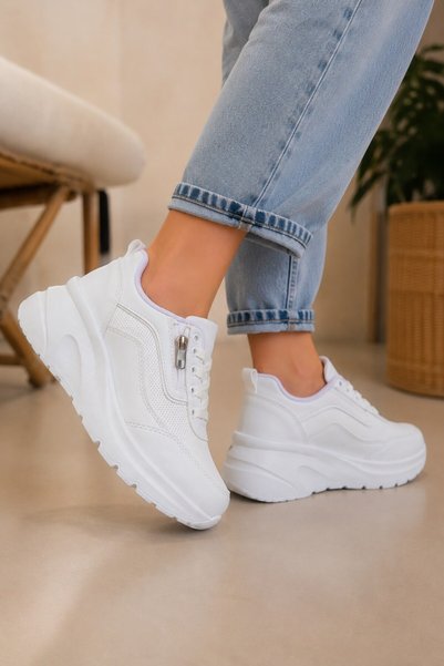ALTUNTAŞ Kadın 5 cm Topuklu, Kalın Platform Tabanlı, Şık, Bağcıklı Sneaker