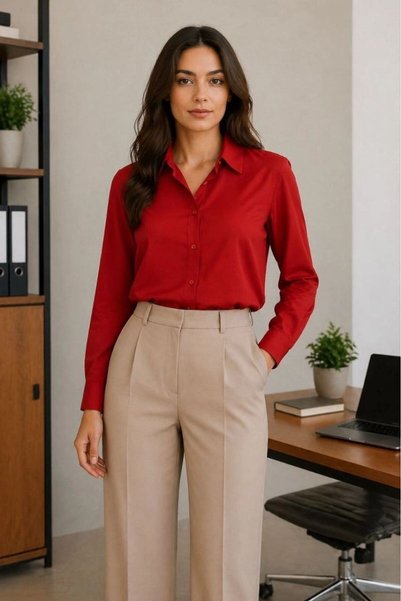 velmorafashion Kadın Uzun Kol Gömlek Düğmeli Klasik Yaka Günlük ve Ofis Şıklı...