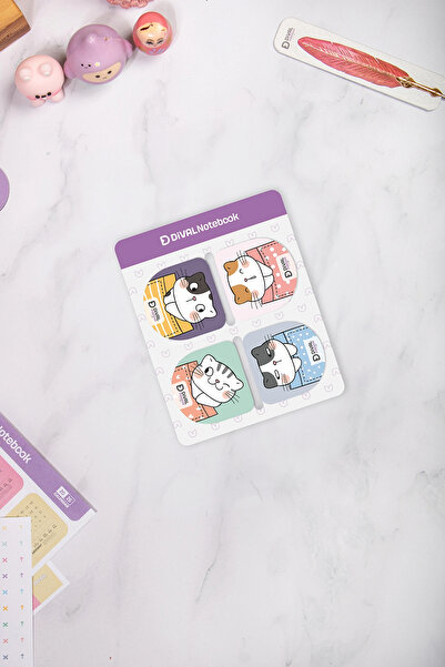 DİVAL Magnetic book page marker set of 4 - meow cat series