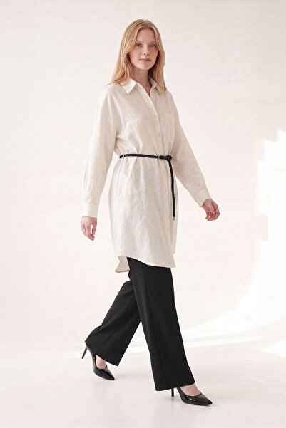 Levidor Beige belt detailed linen shirt