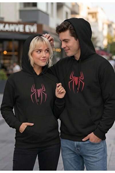 LiyAdaCo Unisex Printed Oversize Couple Lover Combination Black Sweatshirt