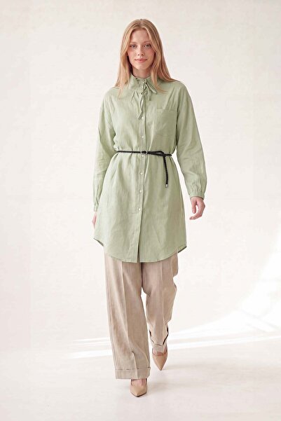 Levidor Green linen textured long shirt