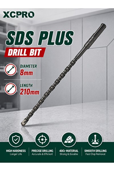 XCPRO مثقاب SDS Plus، مثقاب مطرقي، مثقاب خرساني - 8x210 مم برأس كربيد، ساق SD...