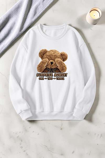 uyguntarz Unisex Surprise Bear Printed Crew Neck Sweatshirt