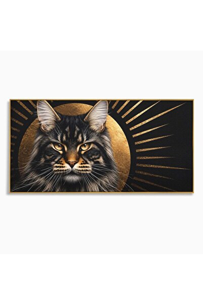 Luxcanva Tablou Canvas Pisica Regala 100x50 cm cu Rama Auriu Pisica Animale E...