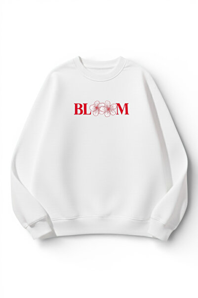 uyguntarz Unisex Soft Textured Bloom Printed Design Oversize 3 Thread Crew Ne...