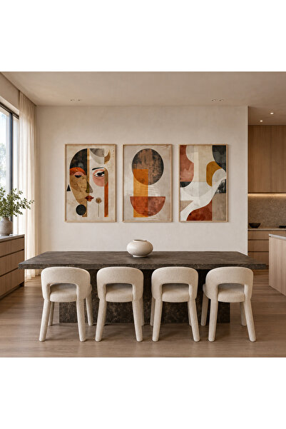 RDEKOR Retro Geometric Faces and Abstract Forms Themed Modern Set of 3 Decora...