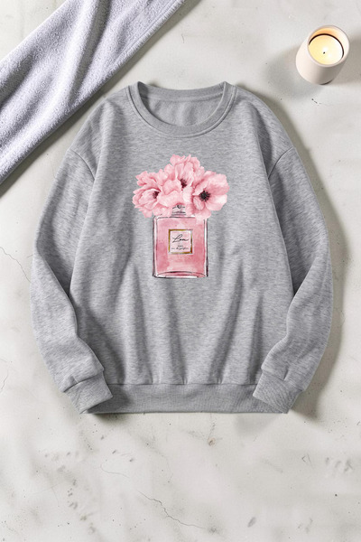uyguntarz Unisex Perfume Detailed Printed Crew Neck Sweatshirt