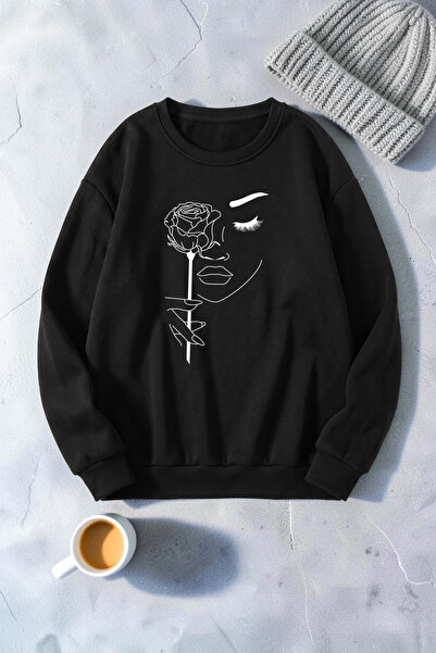 uyguntarz Unisex Rose & Silhouette Printed Crew Neck Sweatshirt