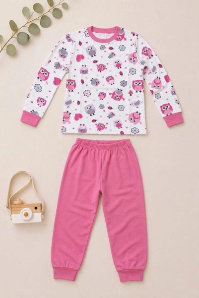 Generic Brand Girls' Premium Combed Cotton Owl Patterned Long Sleeve Pajama S...