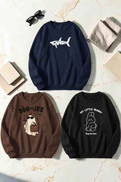 uyguntarz Unisex Mixed Printed Crew Neck Sweatshirt Set – Pack of 3