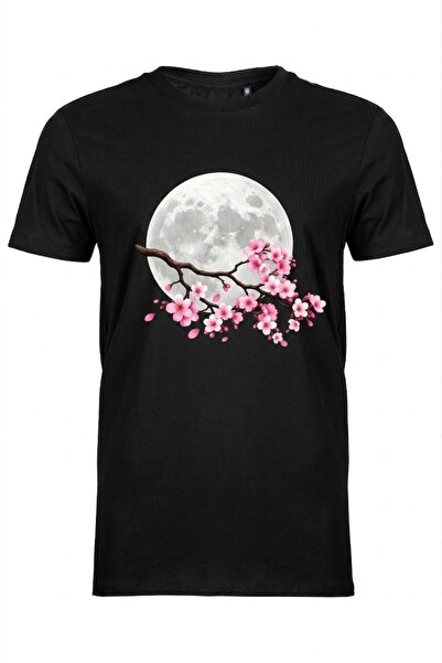 Moon Blossom Oversize Fit Bisiklet Yaka Baskılı T-Shirt