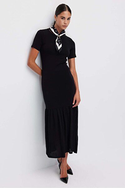 PAULMARK Women's Skirted Hem Flounce Crew Neck Knitwear Dress