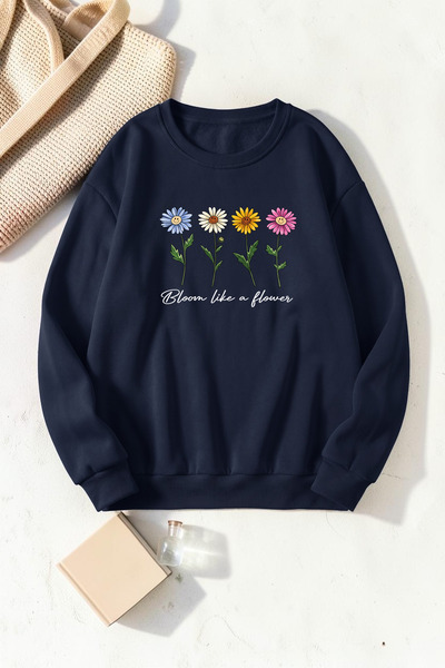 uyguntarz Unisex Bloom Daisy Printed Crew Neck Sweatshirt