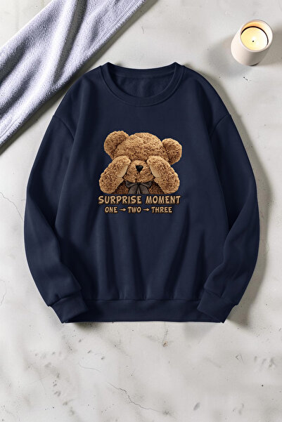uyguntarz Unisex Surprise Bear Printed Crew Neck Sweatshirt