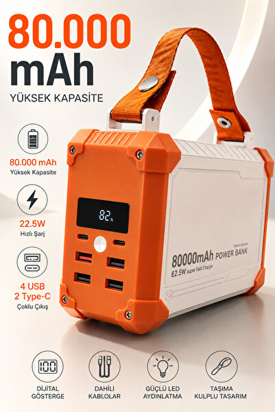 MATECHNO 80.000 mAh Powerbank 22.5W Hızlı Şarj 4 USB + 2 Type-C Çıkışlı Dahil...