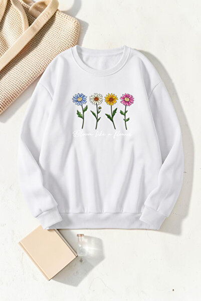 uyguntarz Unisex Bloom Daisy Printed Crew Neck Sweatshirt