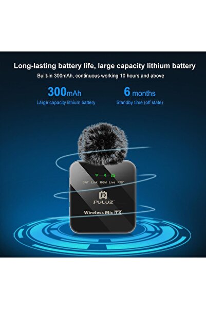 PULUZ Microfon lavalieră wireless pentru telefon USB-C, Reducere zgomot ENC, Negru