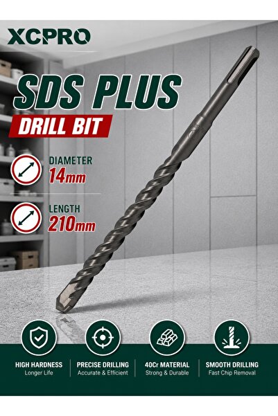 XCPRO مثقاب SDS Plus، مثقاب مطرقي، مثقاب خرساني - 14x210 مم برأس كربيد، ساق S...
