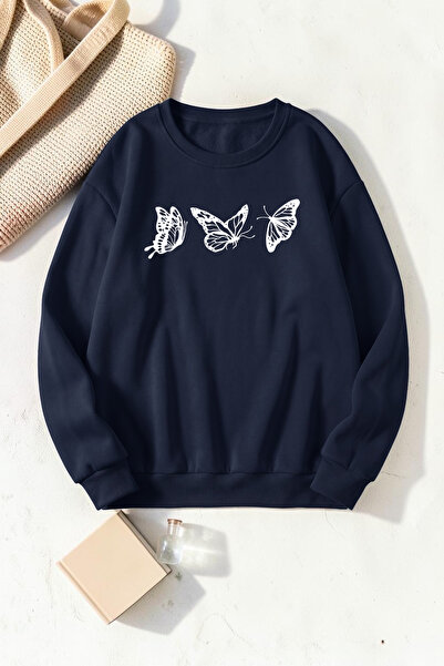 uyguntarz Unisex Flying Butterflies Printed Crew Neck Sweatshirt