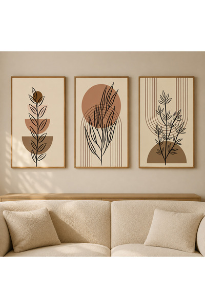 RDEKOR Minimalist Botanik Yaprak ve Geometrik Formlar Temalı Modern 3'lü Set ...