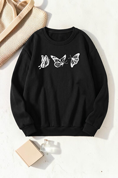 uyguntarz Unisex Flying Butterflies Printed Crew Neck Sweatshirt