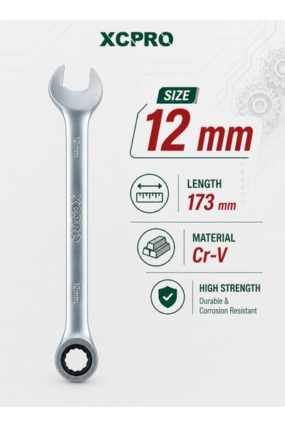 XCPRO مفتاح راتشيت، مفتاح ربط راتشيت، مفتاح CRV - مقاس 12 مم، طول 173 مم، مطل...