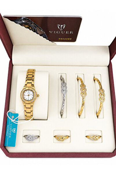 VIGUER Luxury Women's Watch Set with 3 Bracelets and 3 Rings - Elegant and Un...