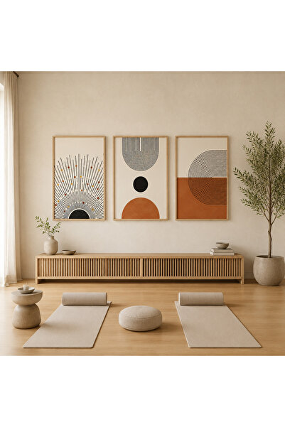 RDEKOR Minimalist Güneş ve Geometrik Çizgiler Temalı Modern 3'lü Set Dekorati...