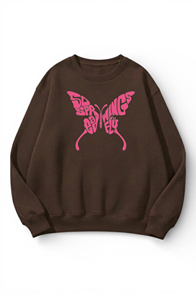 uyguntarz Unisex Soft Textured Butterfly Printed Design Oversize 3 Thread Cre...