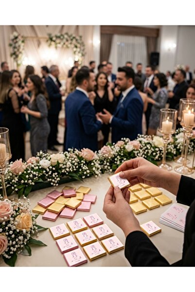 YAPIŞKAN STORE Kişiye Özel Madlen Çikolata Etiketi Nişan Düğün Söz Nikah Sticker Etiket 3,5 cm kare 28 adet