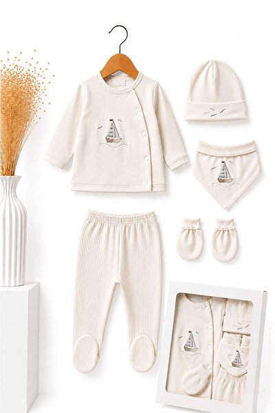 LİLİYUM Baby Boy 5-Piece Hospital Discharge Set 100% Cotton Newborn Baby Clot...