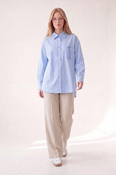 Levidor Blue poplin shirt with tassel detail