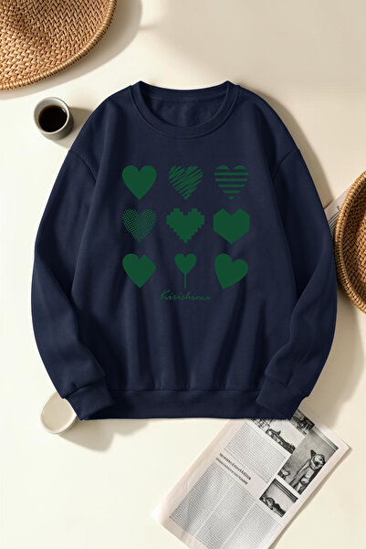 uyguntarz Unisex Kırıshıma Heart Printed Crew Neck Sweatshirt