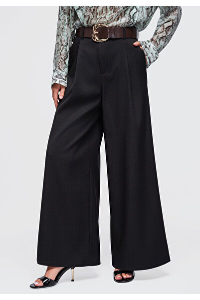 OMBRE Damenhose, Weites Bein, Hohe Taille OW-PA-E0019 Schwarz