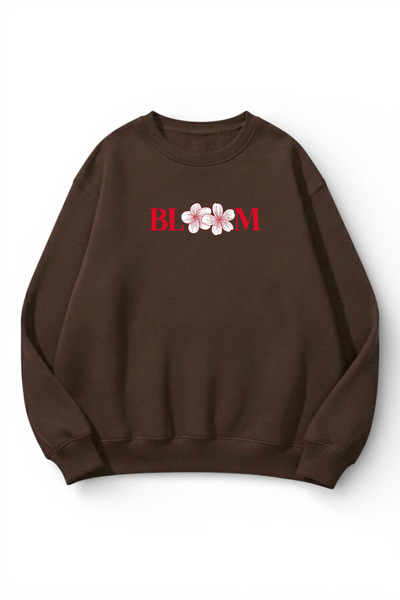 uyguntarz Unisex Soft Textured Bloom Printed Design Oversize 3 Thread Crew Ne...