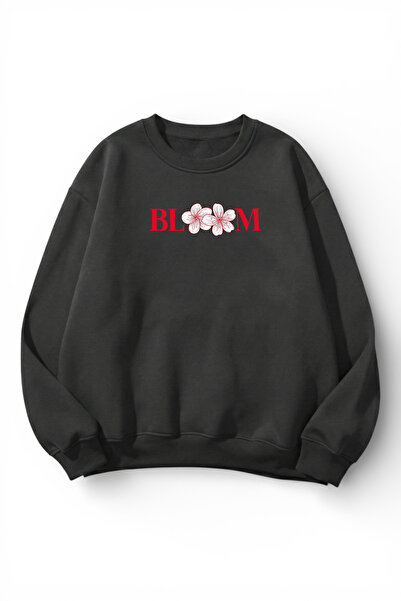 uyguntarz Unisex Soft Textured Bloom Printed Design Oversize 3 Thread Crew Ne...