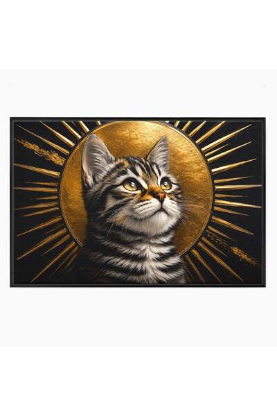 Luxcanva Tablou Canvas Micul Rege 120x80 cm cu Rama Negru Pisica Animale Portret
