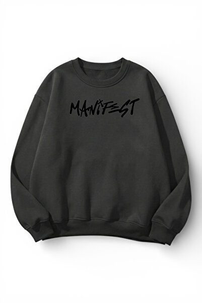uyguntarz Unisex Soft Textured Manifest Printed Design Oversize 3 Thread Crew...