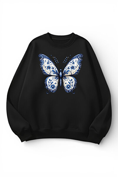 uyguntarz Unisex Soft Textured Butterfly Printed Design Oversize 3 Thread Cre...