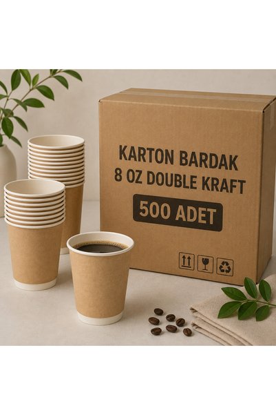 antpap ambalaj 8 Oz Double Kraft Karton Bardak 500 Adet – Çift Katmanlı Kahve Bardağı