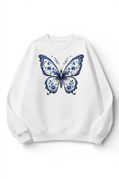 uyguntarz Unisex Soft Textured Butterfly Printed Design Oversize 3 Thread Cre...